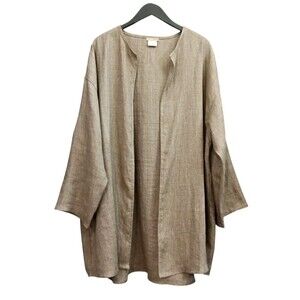 Tin Lizzie Sz 2X 100% Linen Herringbone Open Front Jacket Capsule Minimalist